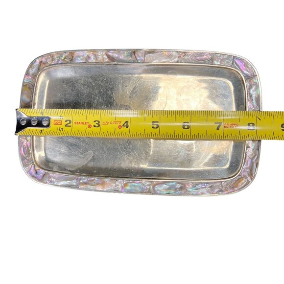 Vtg Mexico Alpaca Silver Inlaid Abalone Shell Six Cordial Shot Glasses and Tray - Picture 15 of 16